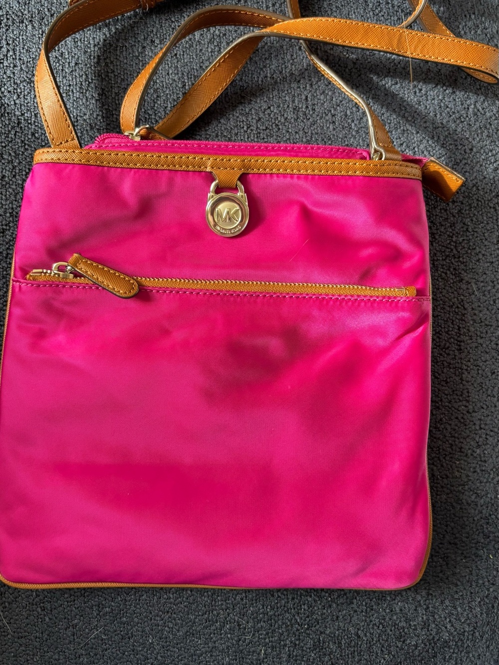 Michael Kors Hot Pink Crossbody with Tan Trim